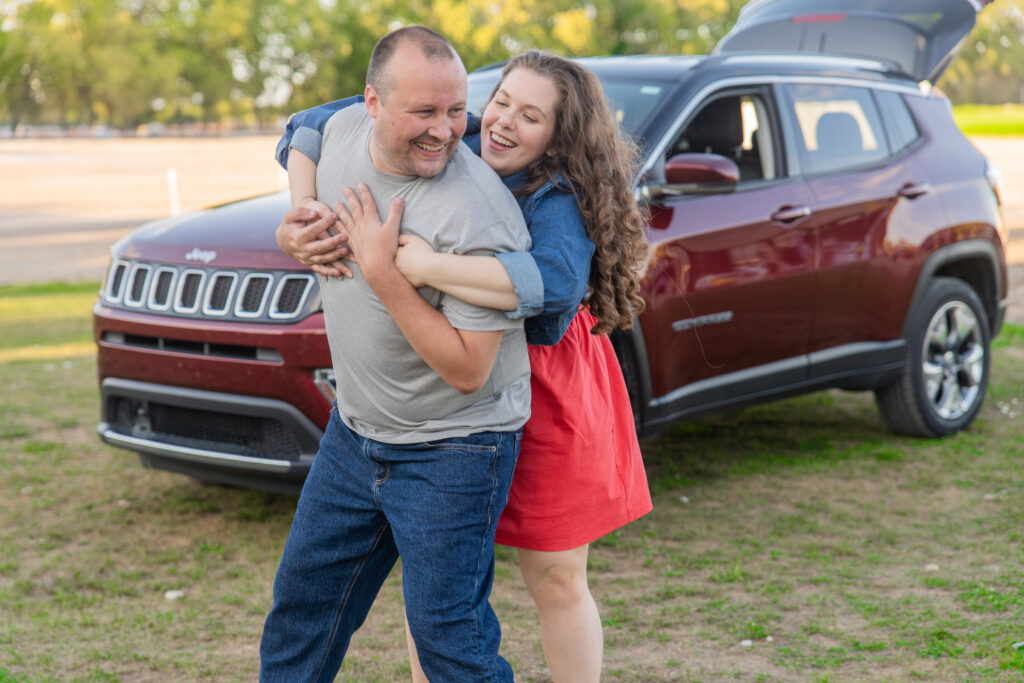 Couple having fun at the south drive-in theatre 